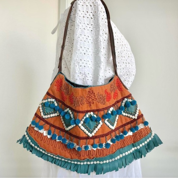 Jamin Puech Boho Shoulder Bag in Orange and Blue Beaded & Embroidered - Picture 2 of 7